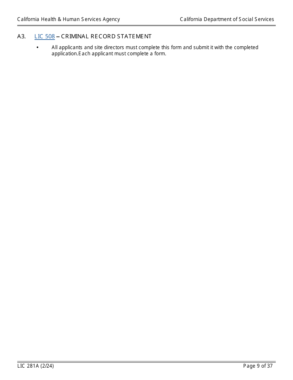 Form LIC281A Application Booklet for Child Care Centers - California, Page 9