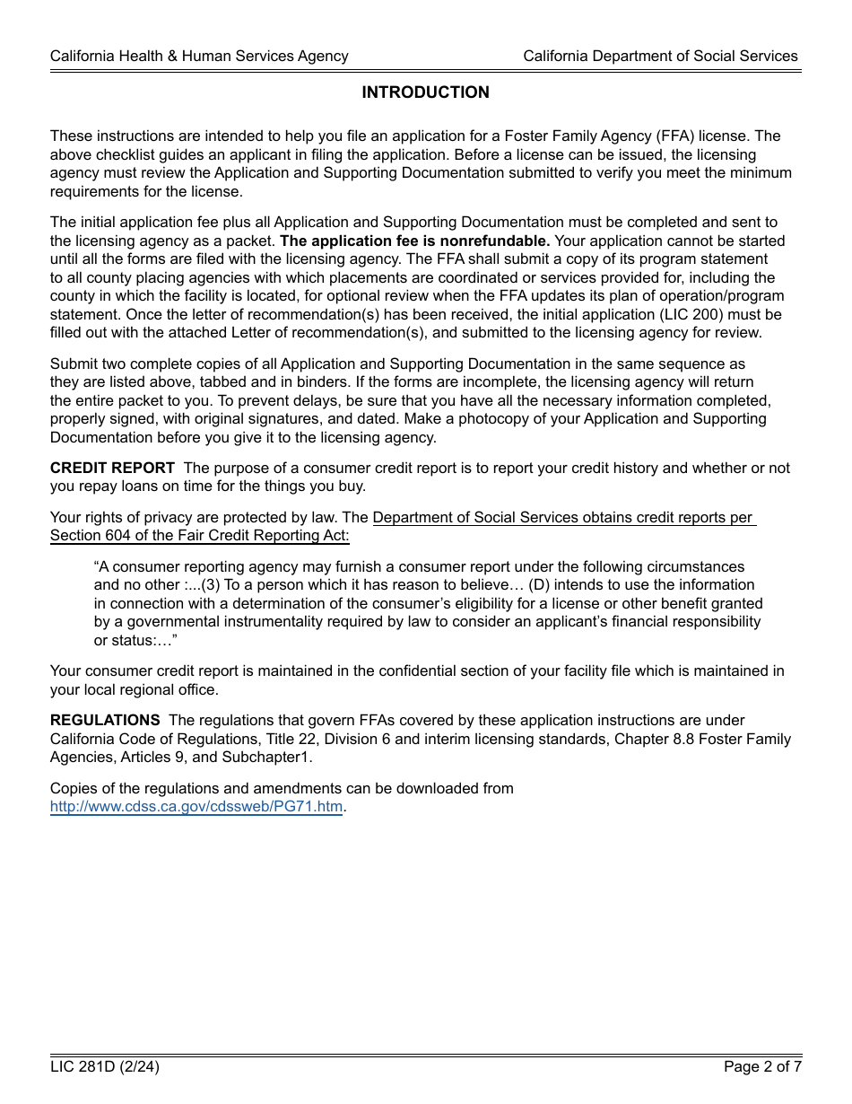 Form LIC281D Application and Supporting Documentation Checklist - Foster Family Agency - California, Page 2