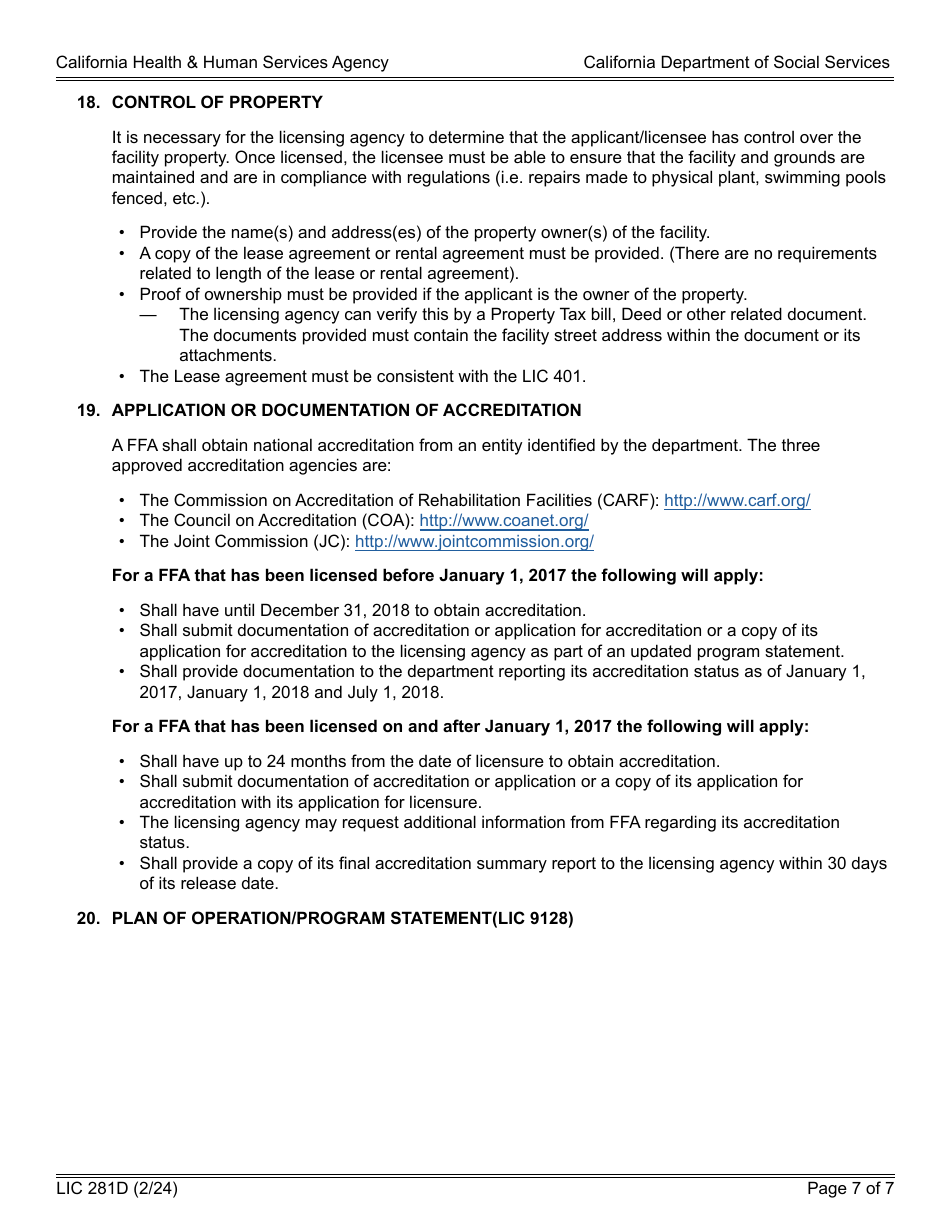 Form LIC281D Application and Supporting Documentation Checklist - Foster Family Agency - California, Page 7