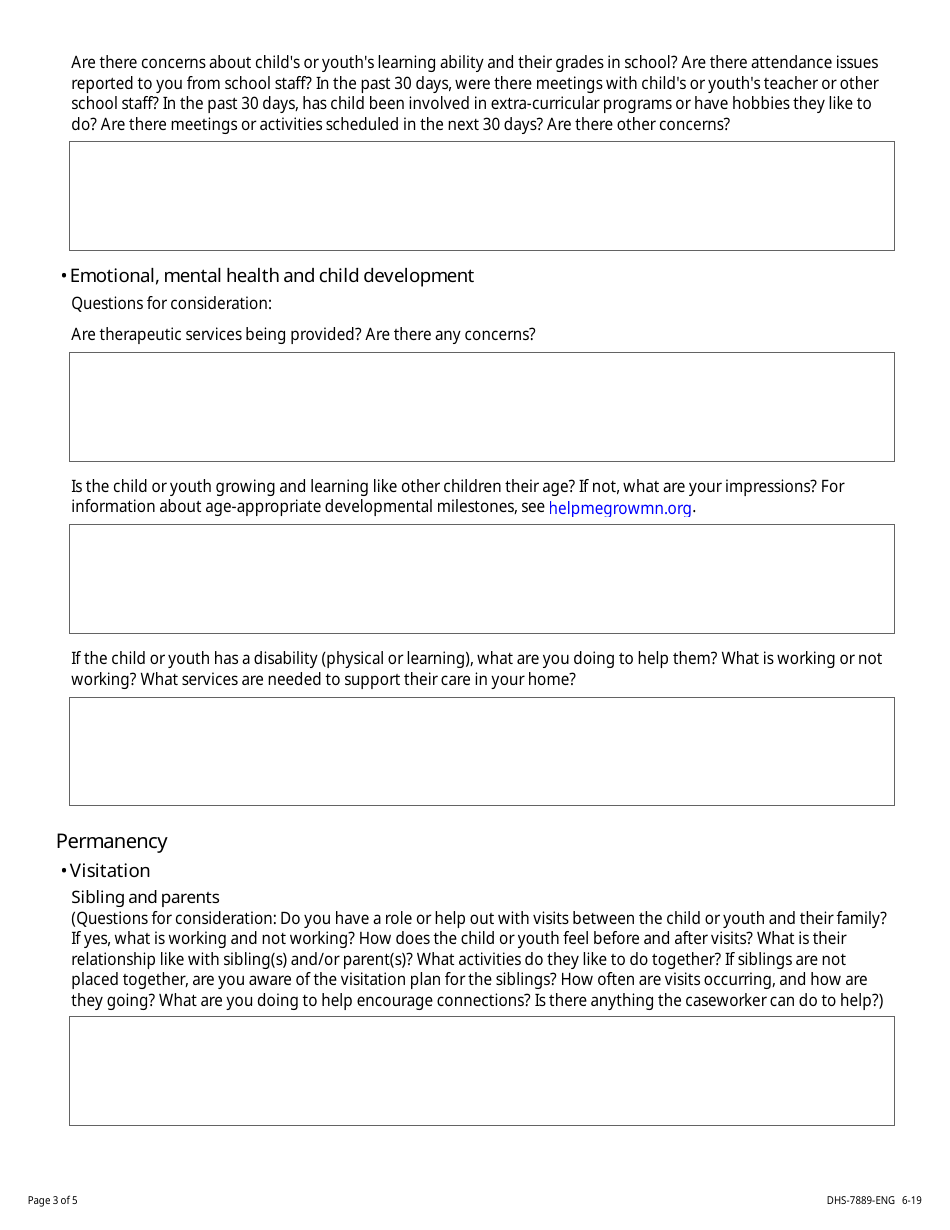 Form DHS-7889-ENG Resource Family and Caseworker Visit Discussion Tool - Minnesota, Page 3