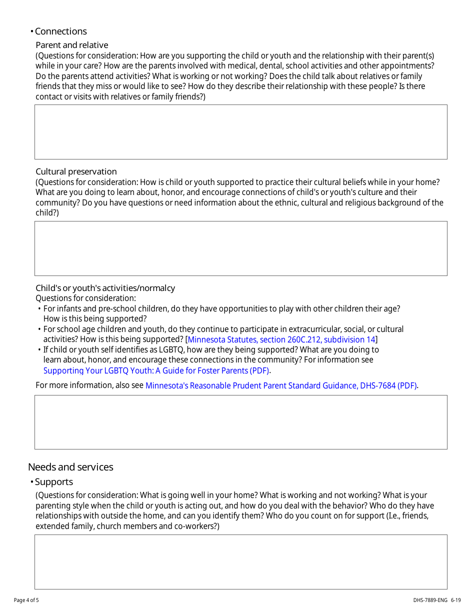 Form DHS-7889-ENG Resource Family and Caseworker Visit Discussion Tool - Minnesota, Page 4