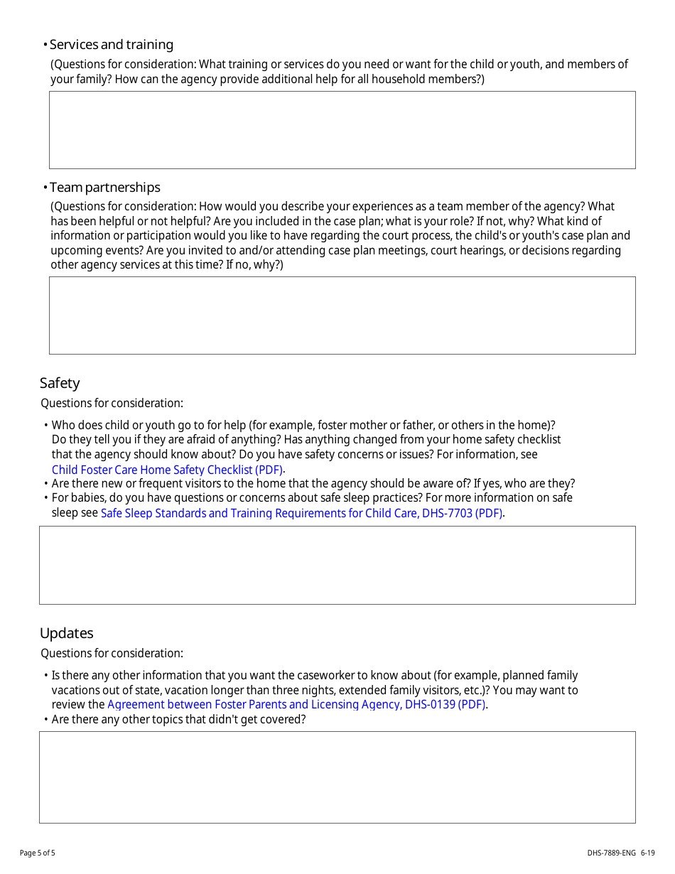 Form DHS-7889-ENG Resource Family and Caseworker Visit Discussion Tool - Minnesota, Page 5