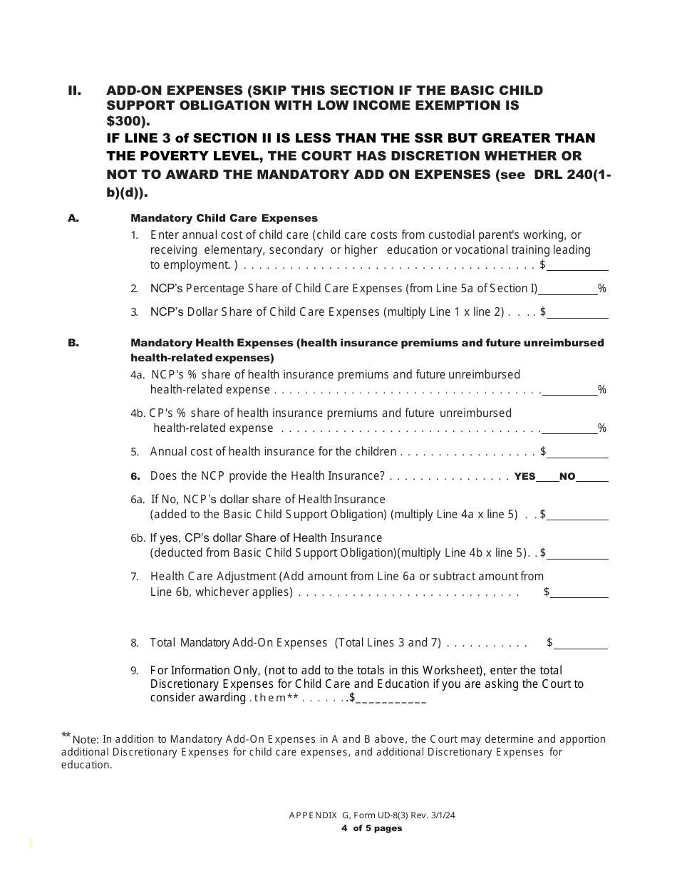 Form UD-8(3) Child Support Worksheet - New York, Page 8