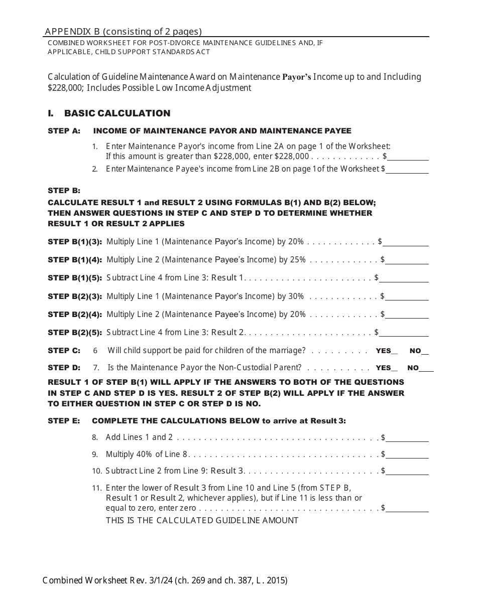 Combined Worksheet for-Postdivorce Maintenance Guidelines and, if Applicable, Child Support Standards Act (For Contested Cases) - New York, Page 10