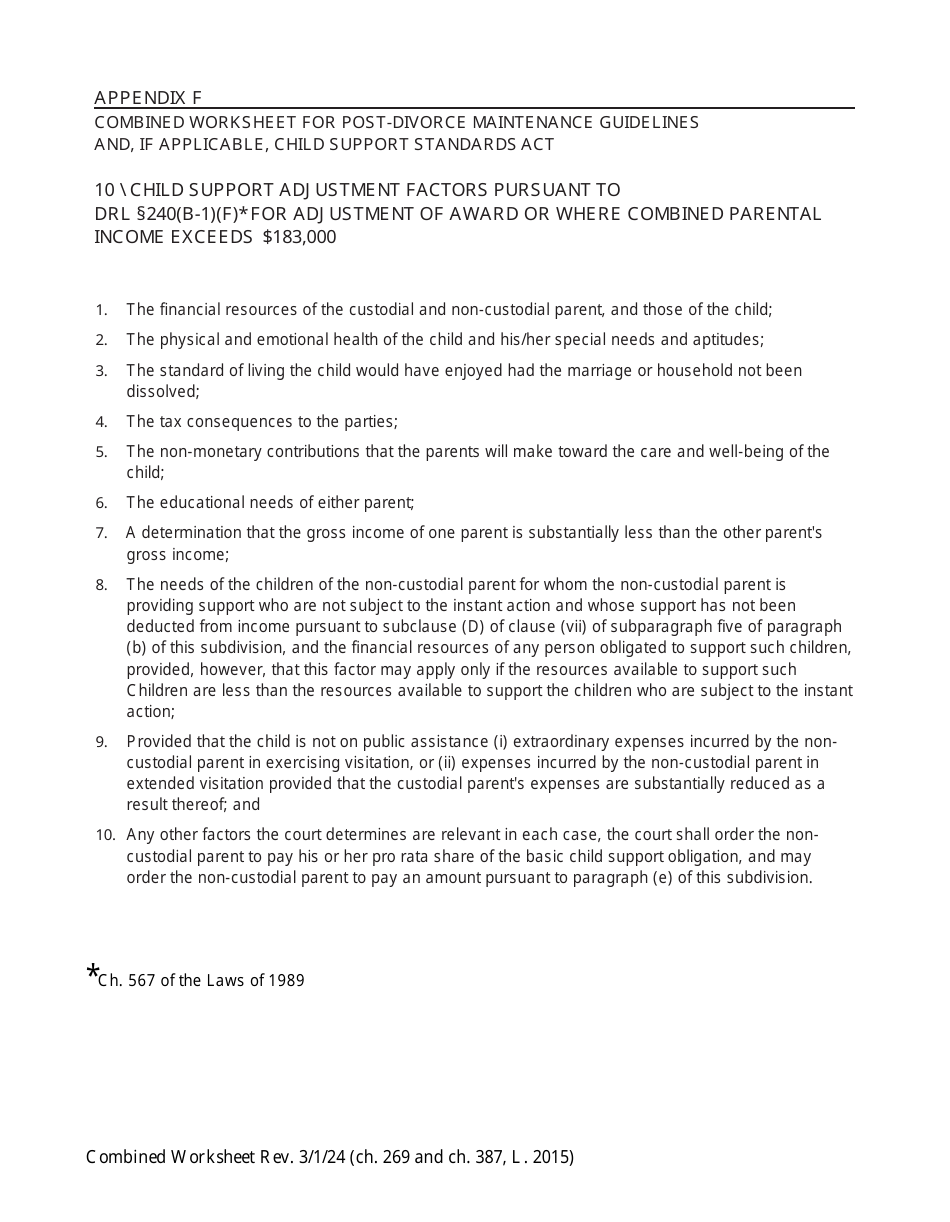 Combined Worksheet for-Postdivorce Maintenance Guidelines and, if Applicable, Child Support Standards Act (For Contested Cases) - New York, Page 15