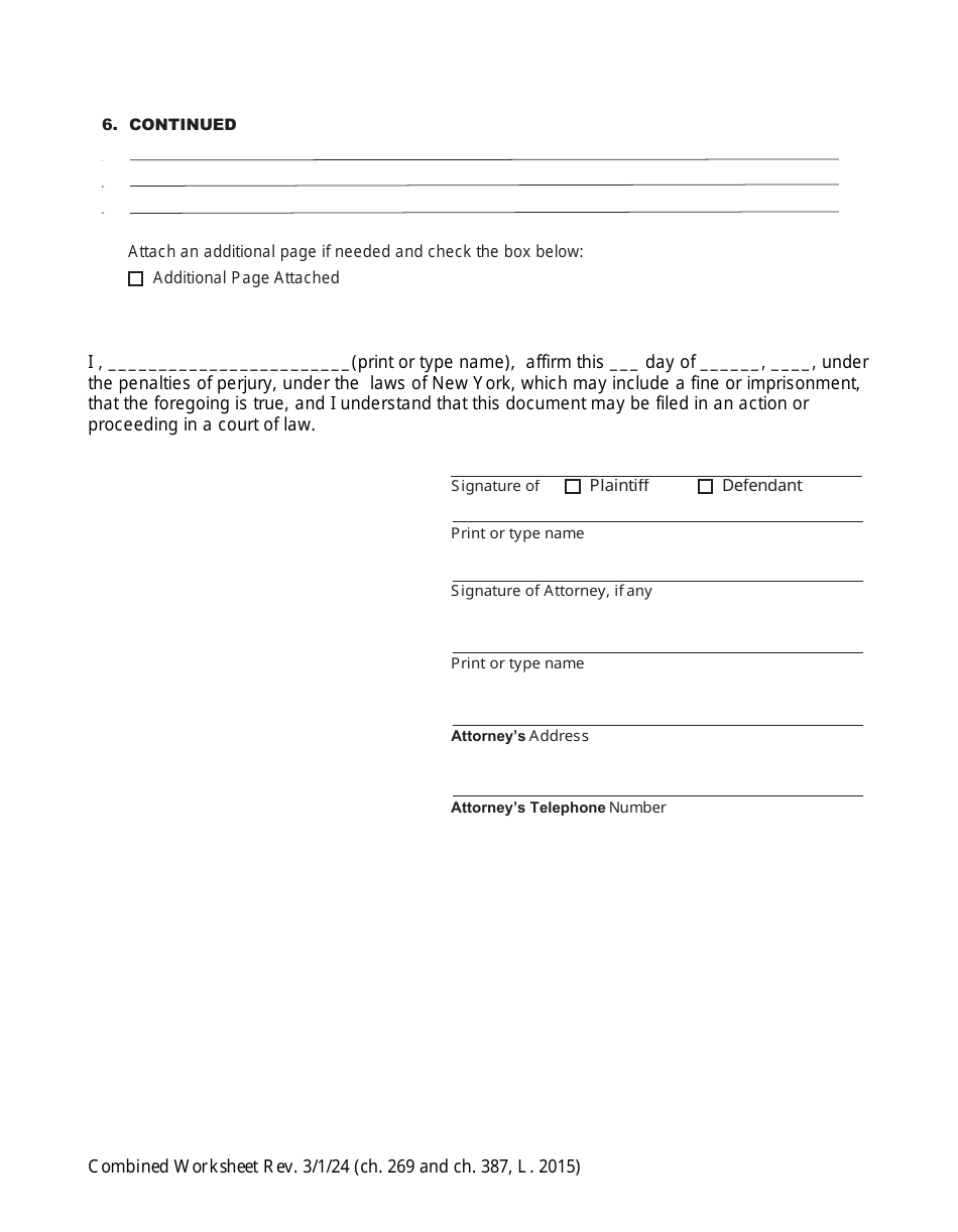 Combined Worksheet for-Postdivorce Maintenance Guidelines and, if Applicable, Child Support Standards Act (For Contested Cases) - New York, Page 5