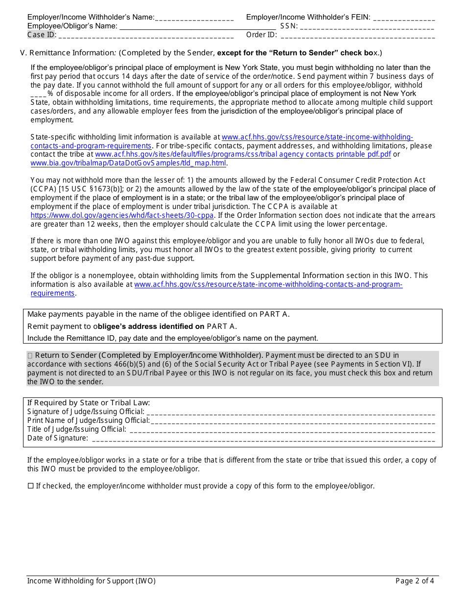 Form LDSS-5038 Spousal Support Only Income Withhholding Order / Notice for Support - New York, Page 4