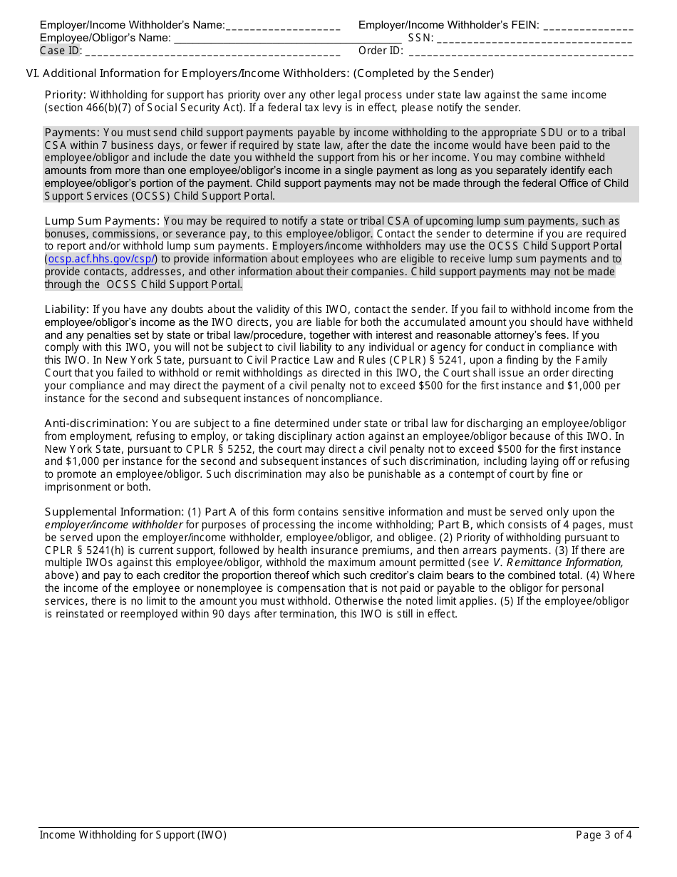 Form LDSS-5038 Spousal Support Only Income Withhholding Order / Notice for Support - New York, Page 5