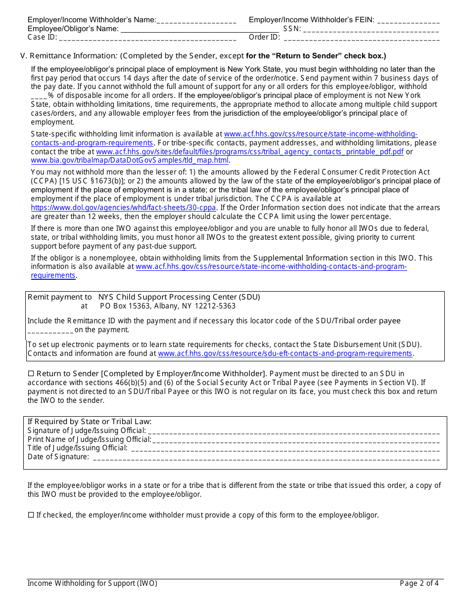Form LDSS-5037 Non-IV-D Income Withholding Order / Notice for Support - New York, Page 4