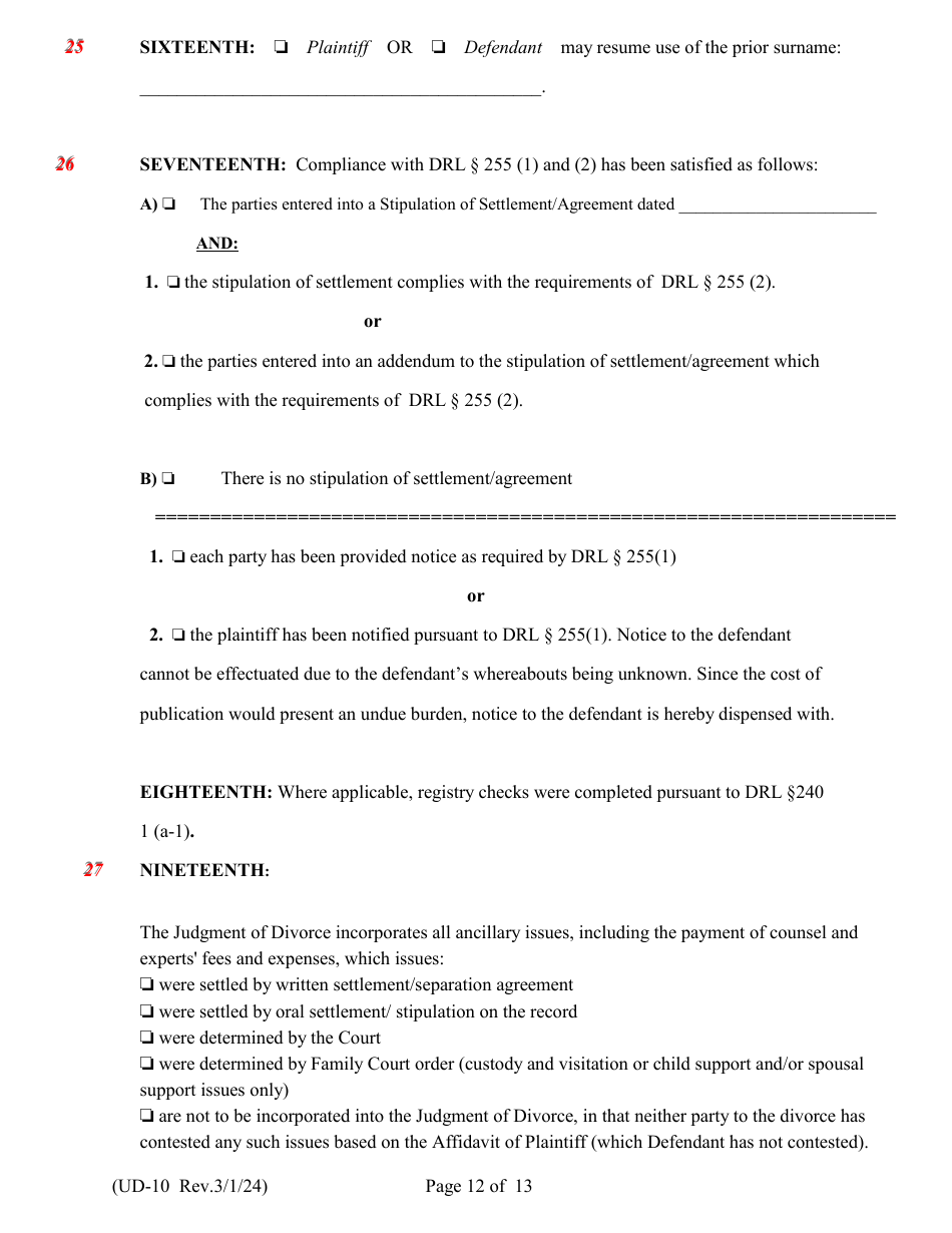 Form UD-10 Findings of Fact and Conclusions of Law - New York, Page 12