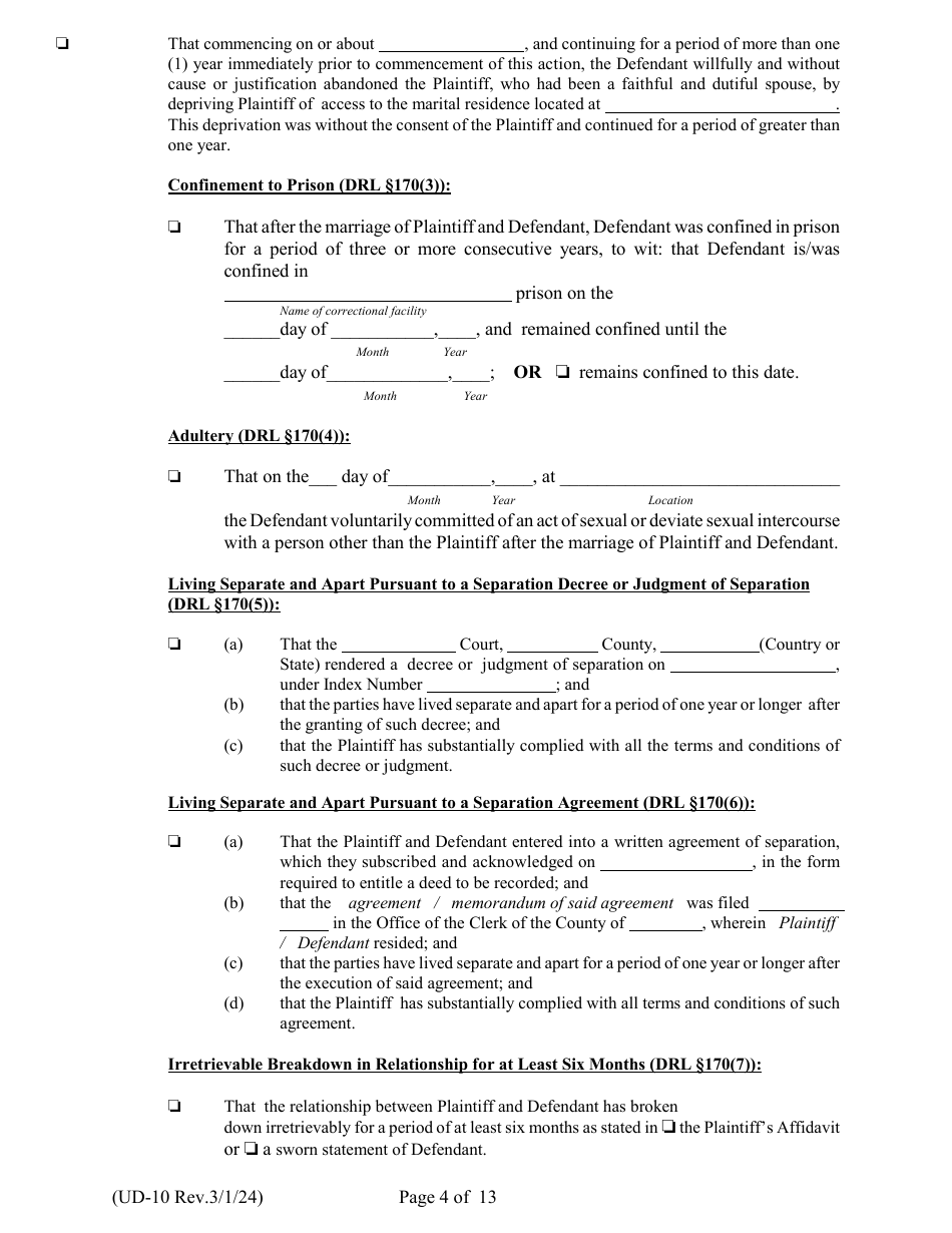 Form UD-10 Findings of Fact and Conclusions of Law - New York, Page 4