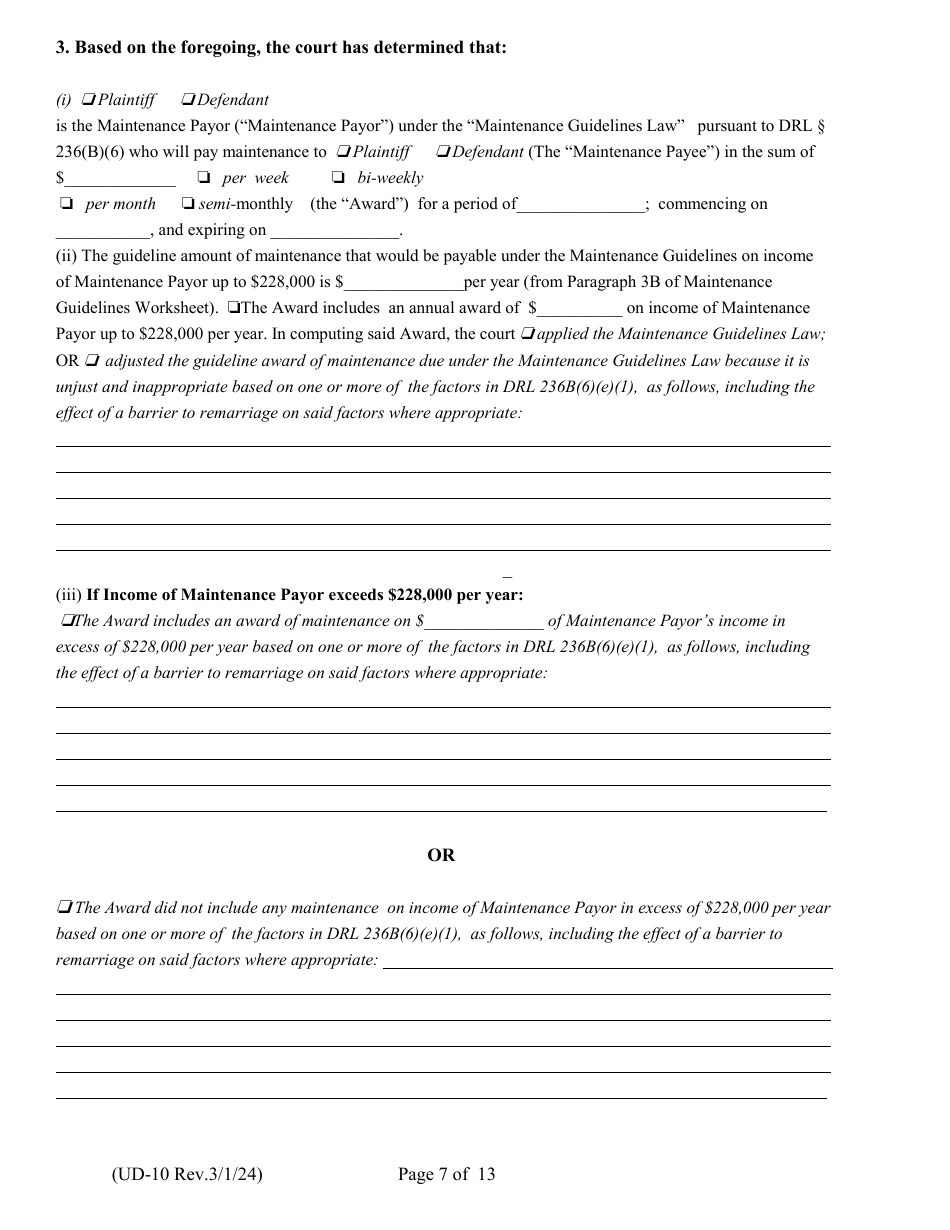 Form UD-10 Findings of Fact and Conclusions of Law - New York, Page 7