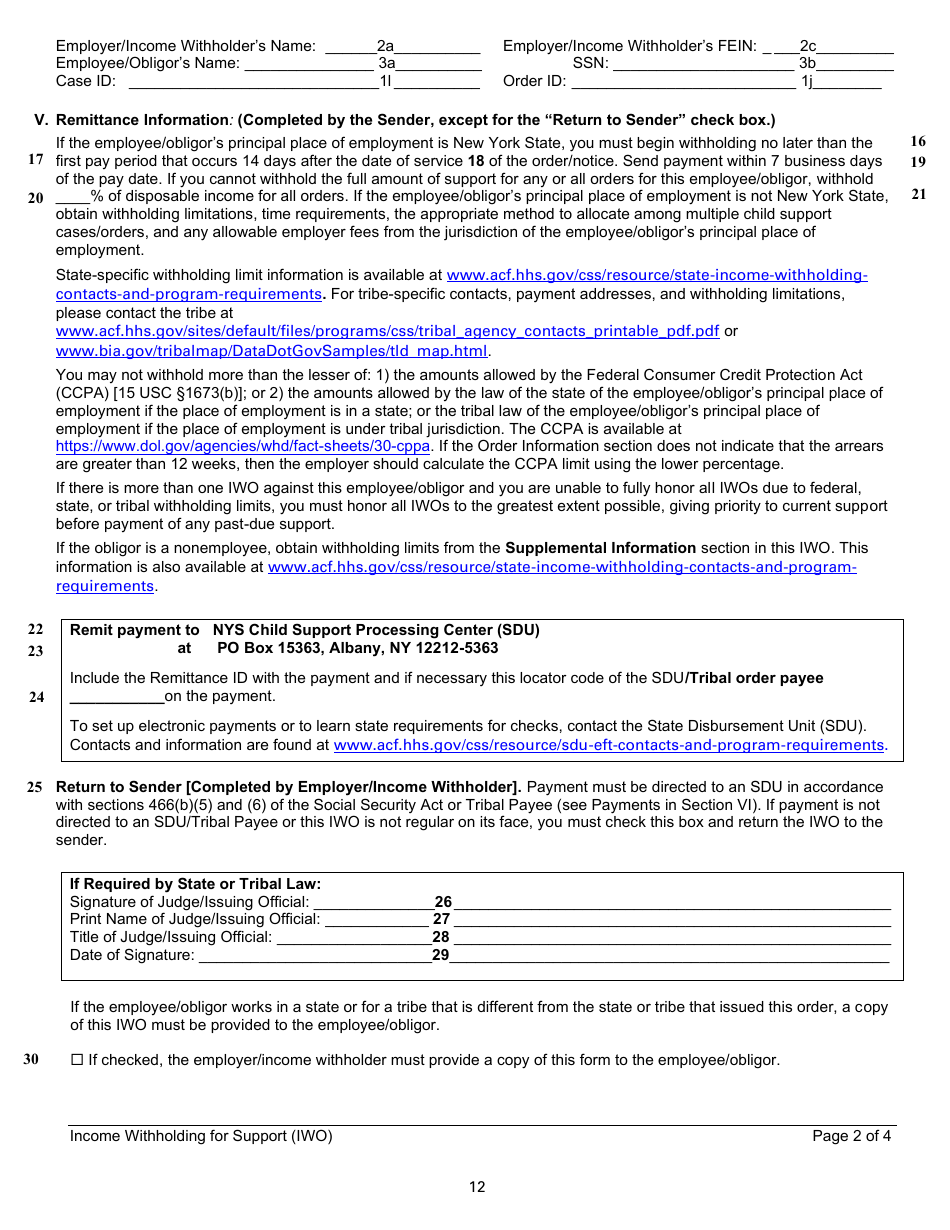 Instructions for Form LDSS-5037, LDSS-5038 Income Withholding for Support - New York, Page 12