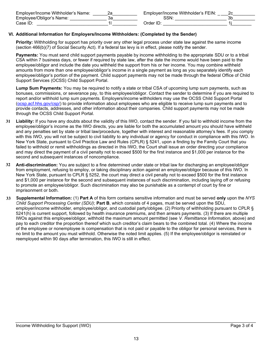 Instructions for Form LDSS-5037, LDSS-5038 Income Withholding for Support - New York, Page 13