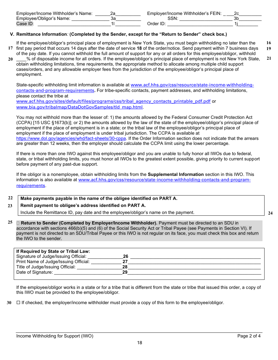 Instructions for Form LDSS-5037, LDSS-5038 Income Withholding for Support - New York, Page 18