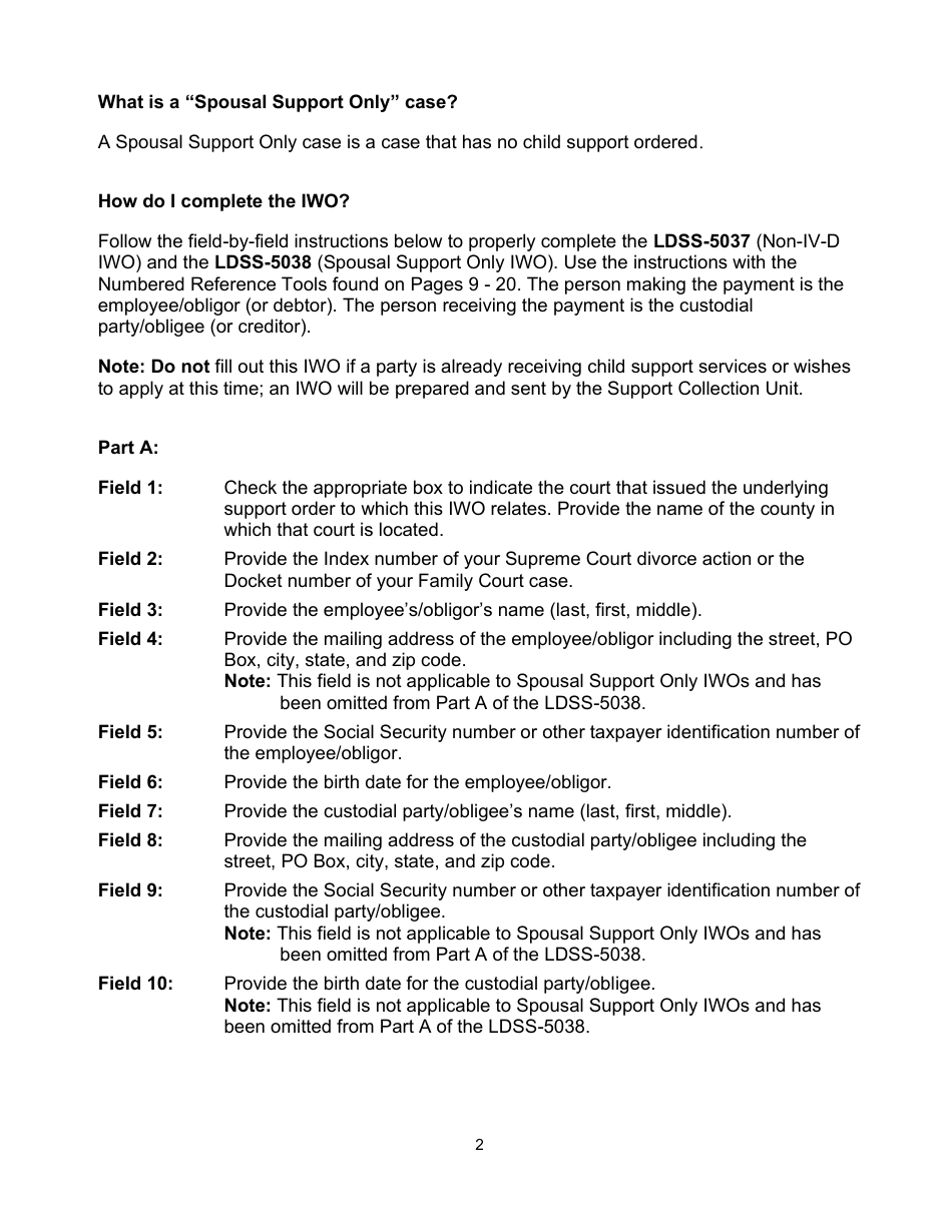 Instructions for Form LDSS-5037, LDSS-5038 Income Withholding for Support - New York, Page 2