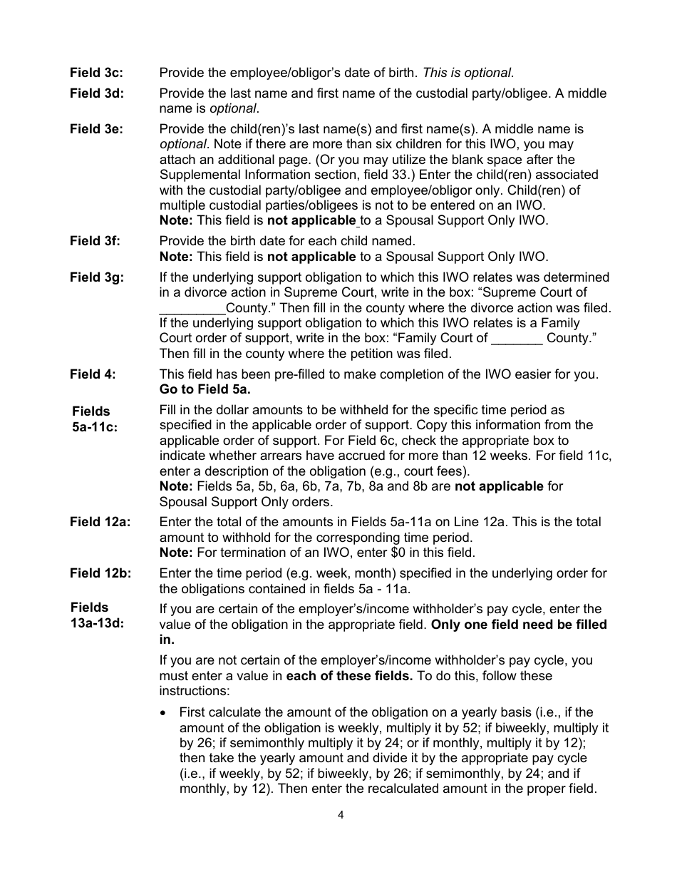 Instructions for Form LDSS-5037, LDSS-5038 Income Withholding for Support - New York, Page 4