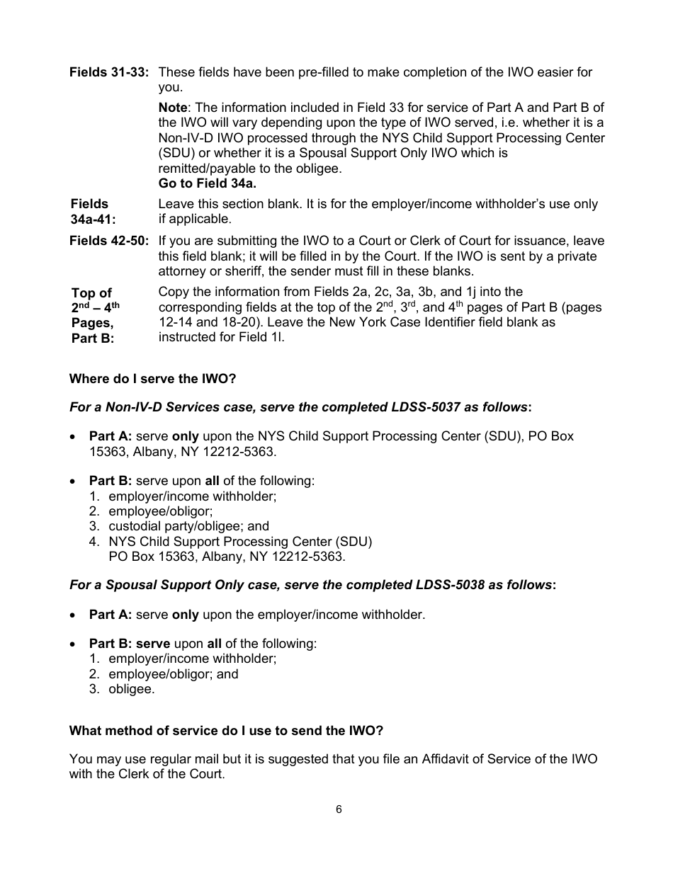Instructions for Form LDSS-5037, LDSS-5038 Income Withholding for Support - New York, Page 6