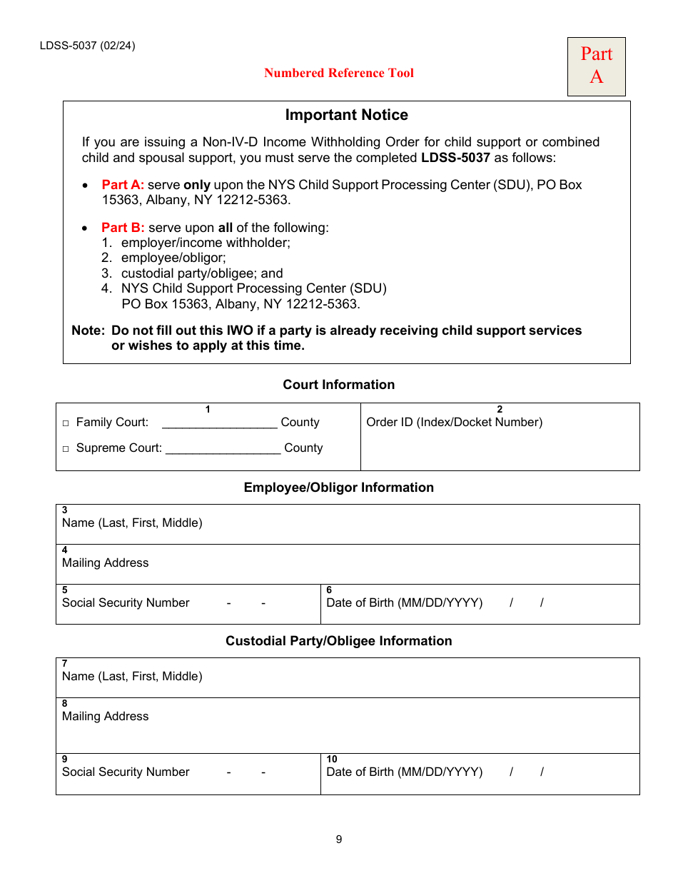 Instructions for Form LDSS-5037, LDSS-5038 Income Withholding for Support - New York, Page 9