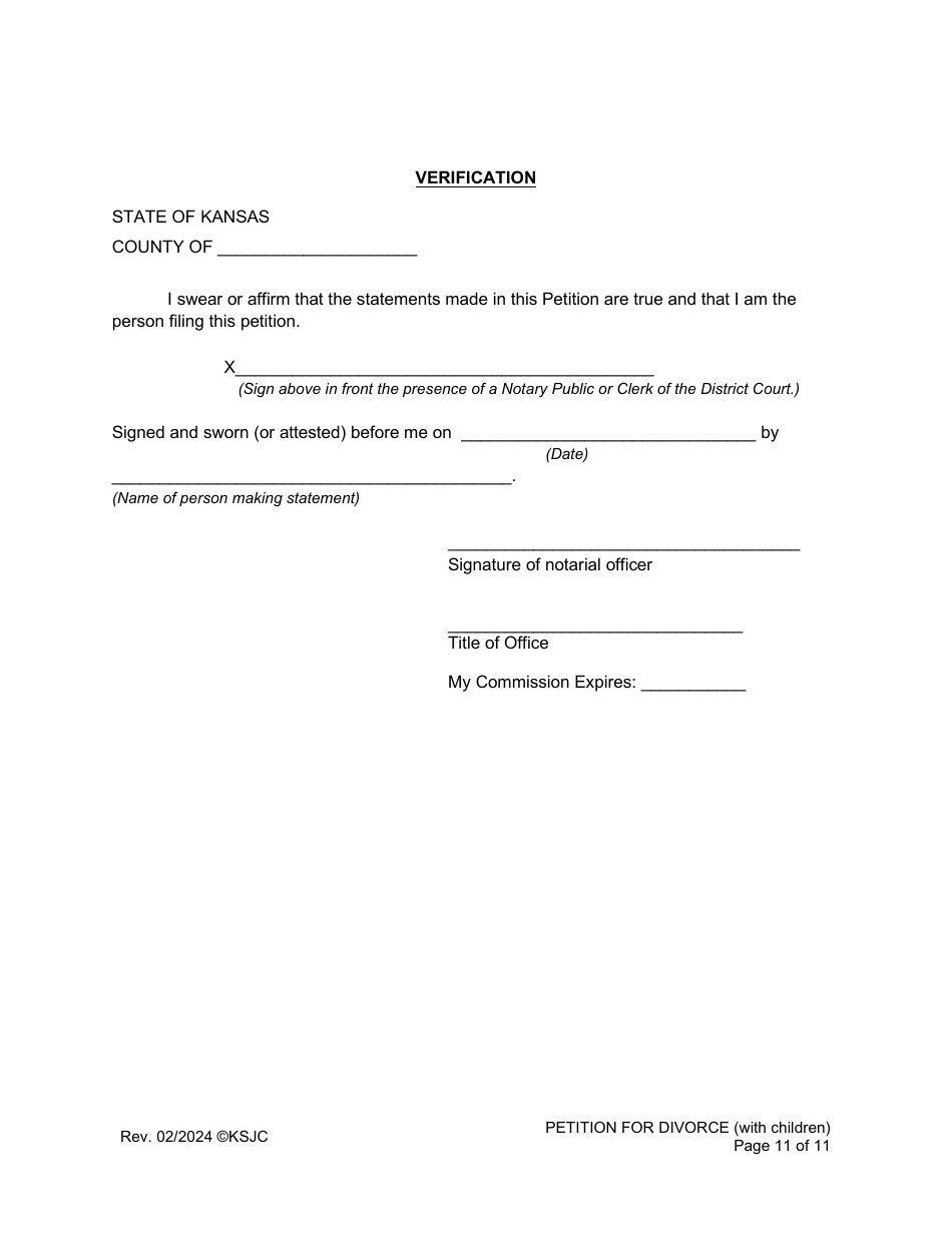 Petition for Divorce (With Children) - Kansas, Page 11