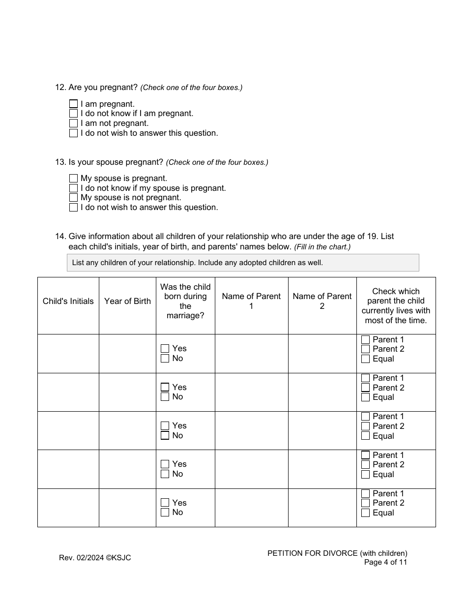 Petition for Divorce (With Children) - Kansas, Page 4
