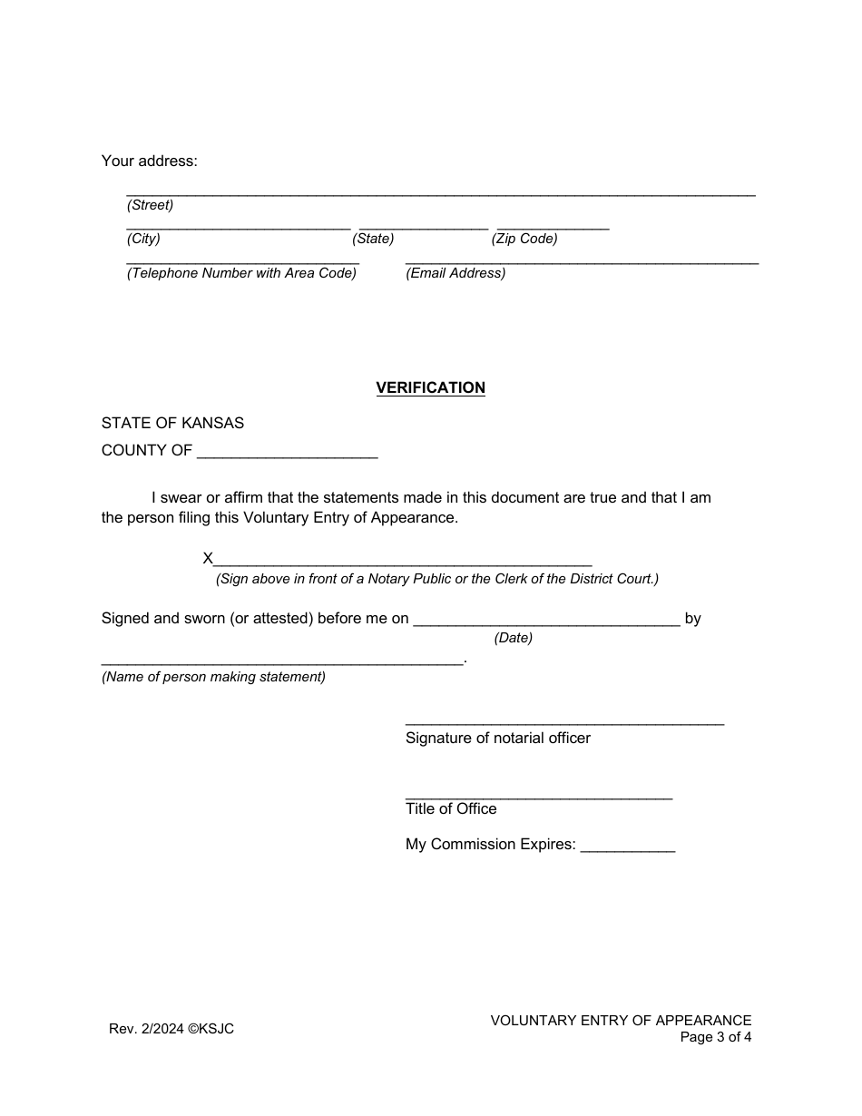 Voluntary Entry of Appearance - Kansas, Page 3