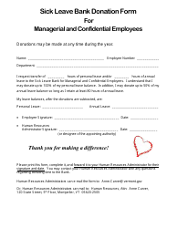 Document preview: Sick Leave Bank Donation Form for Managerial and Confidential Employees - Vermont