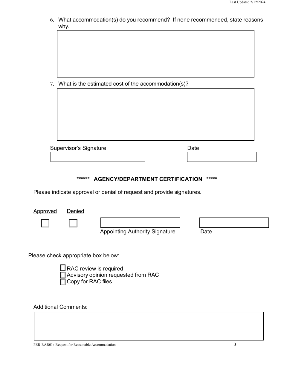 Form PER-RAR01 Request for Reasonable Accommodation - Vermont, Page 3