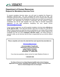 Request for Mandatory Interview Form - Vermont