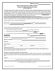 Document preview: Form TR-67 A Request for Motor Vehicle Information (Crash Reports) - North Carolina