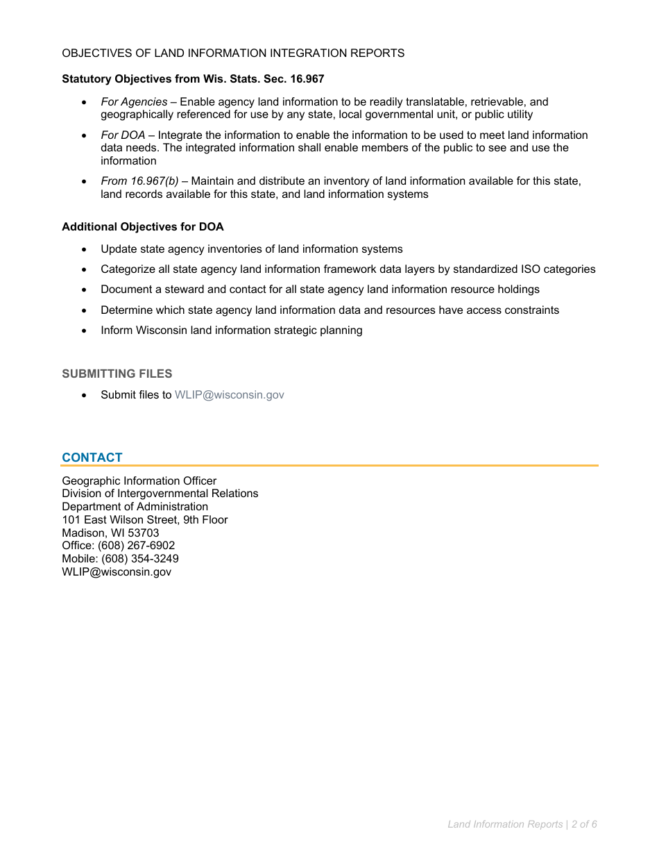 Instructions for State Agency Land Information Integration Reports - Wisconsin, Page 2
