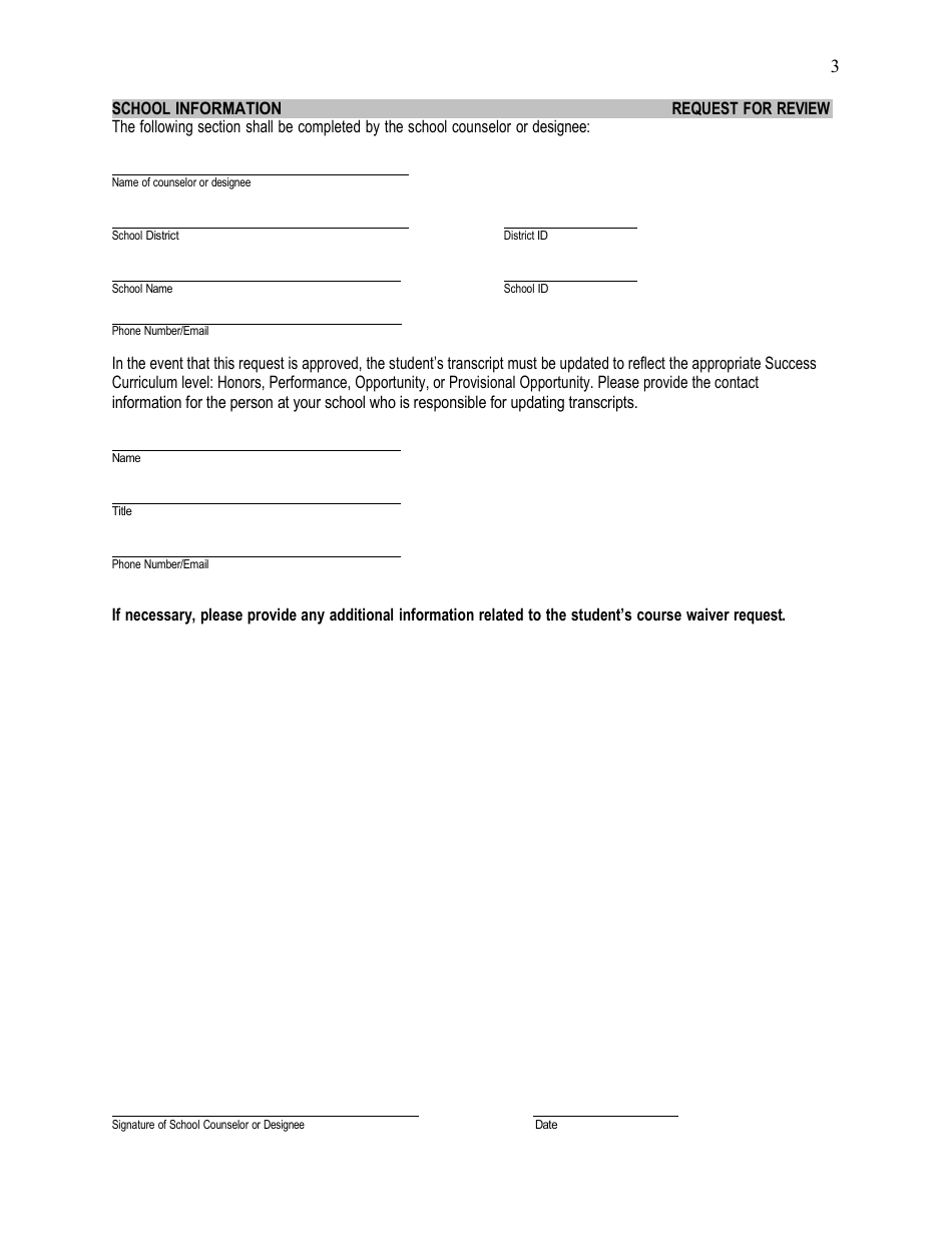 Success Curriculum Course Waiver Request Form - Wyoming, Page 3