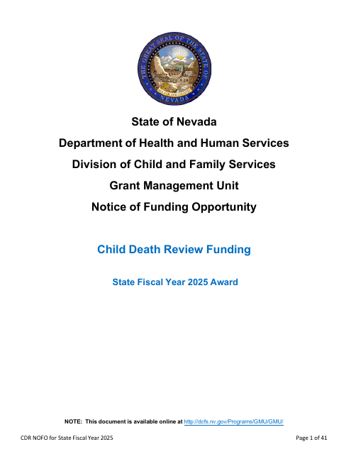 Notice of Funding Opportunity - Child Death Review Funding (Cdr) Application - Nevada Download Pdf