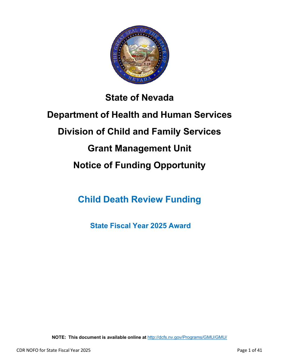 Notice of Funding Opportunity - Child Death Review Funding (Cdr) Application - Nevada, Page 1