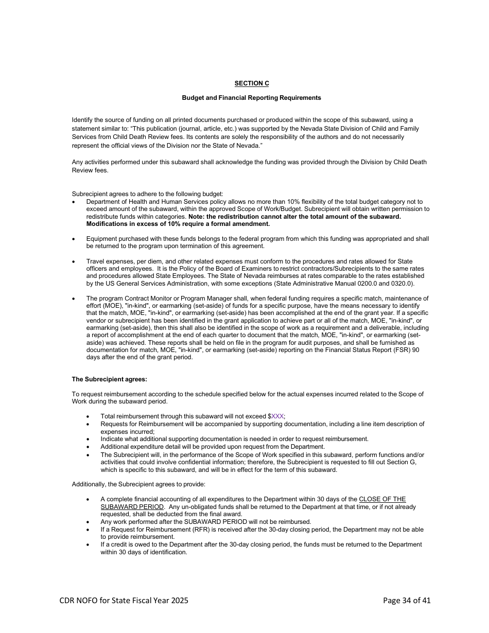 Notice of Funding Opportunity - Child Death Review Funding (Cdr) Application - Nevada, Page 33