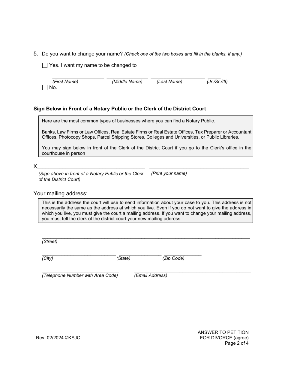 Answer to Petition for Divorce (Agree) - Kansas, Page 2