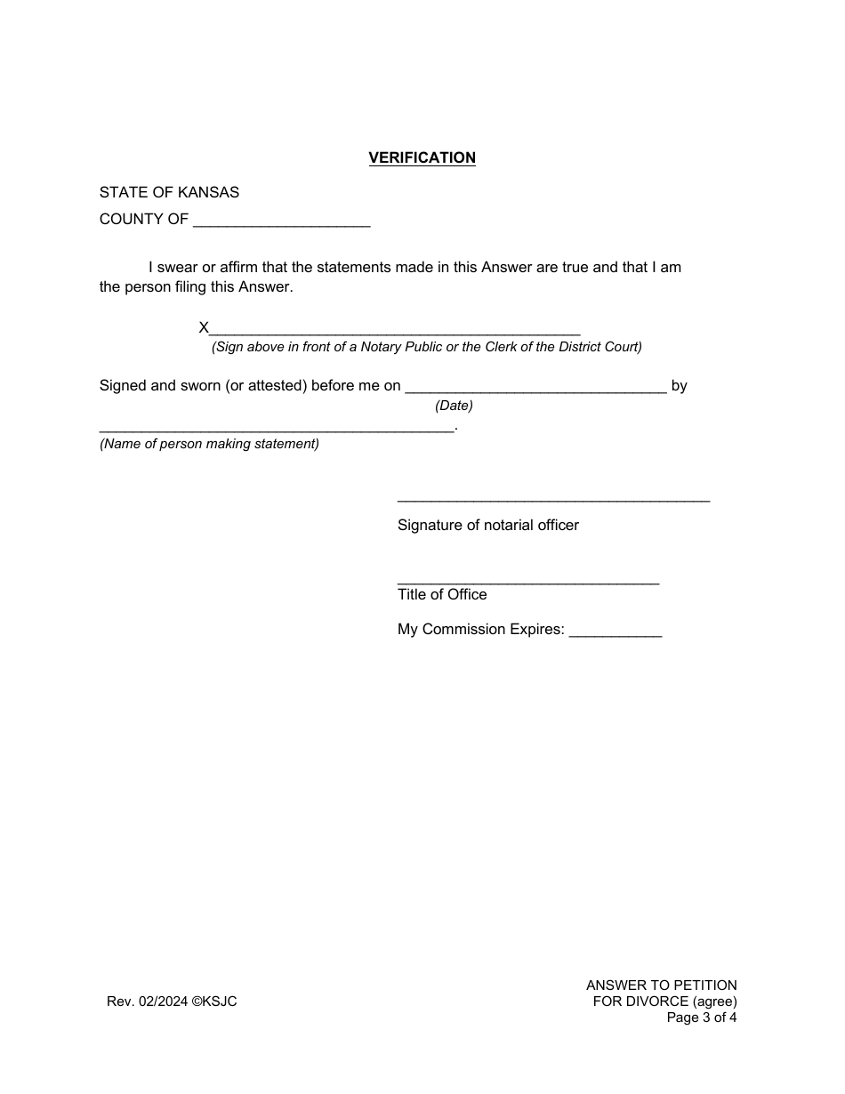 Answer to Petition for Divorce (Agree) - Kansas, Page 3