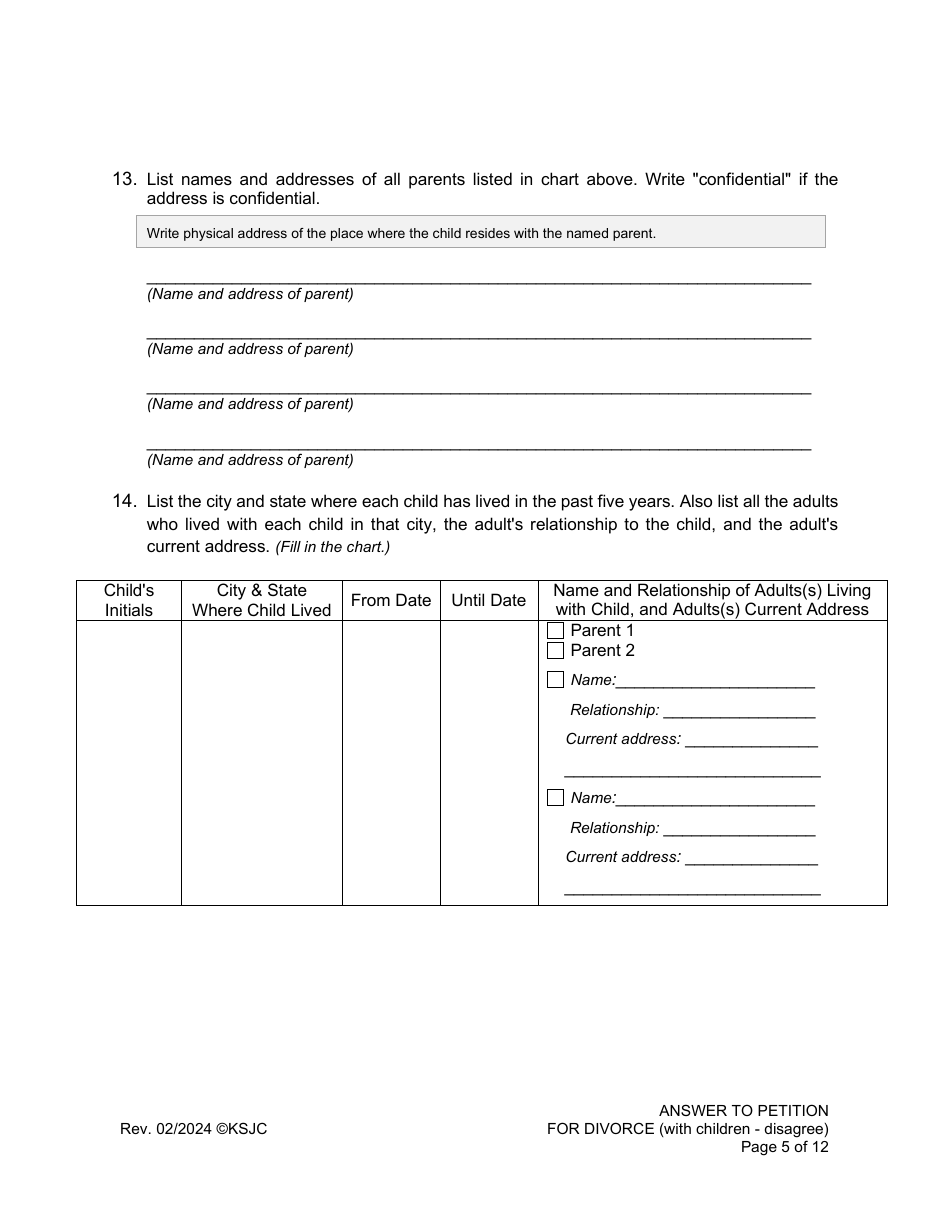 Answer to Petition for Divorce (Disagree) (With Children) - Kansas, Page 5