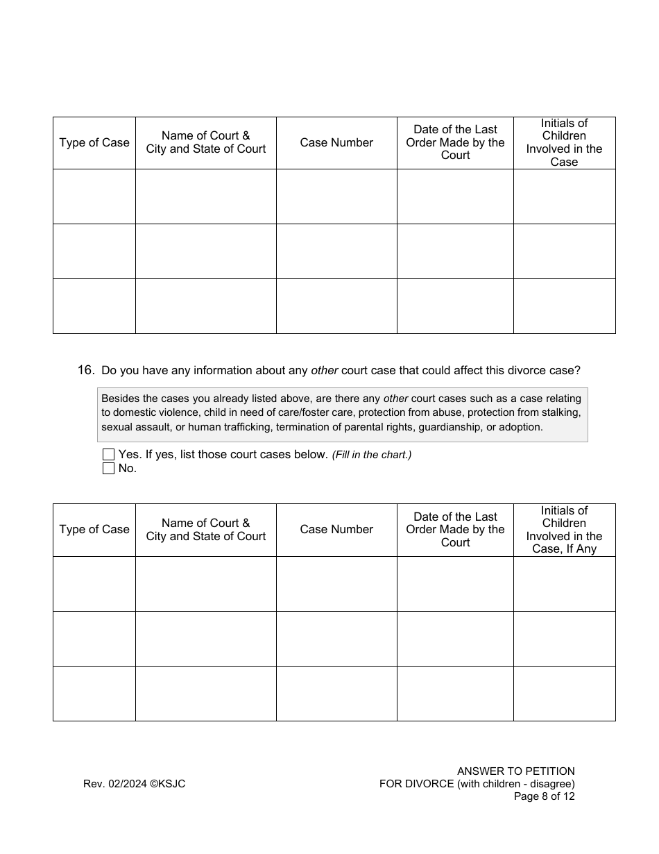 Answer to Petition for Divorce (Disagree) (With Children) - Kansas, Page 8