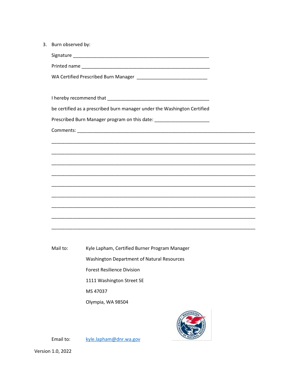 Washington Certified Prescribed Burner Evaluation Form - Washington, Page 2