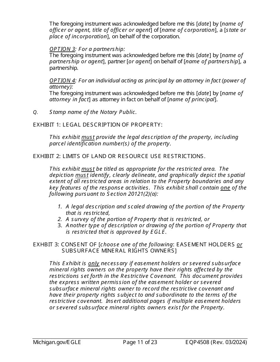 Form EQP4508 Declaration of Restrictive Covenant - Michigan, Page 11