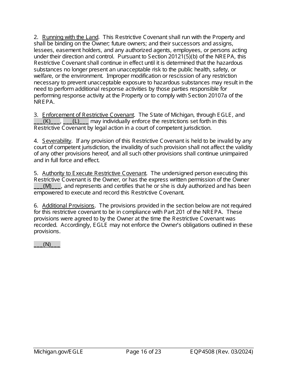 Form EQP4508 Declaration of Restrictive Covenant - Michigan, Page 16
