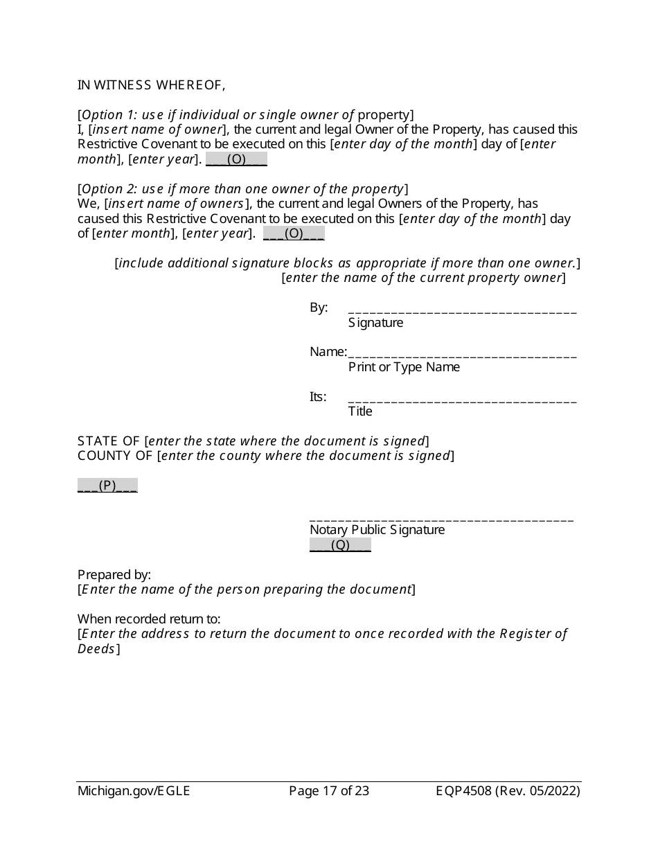 Form EQP4508 Declaration of Restrictive Covenant - Michigan, Page 17