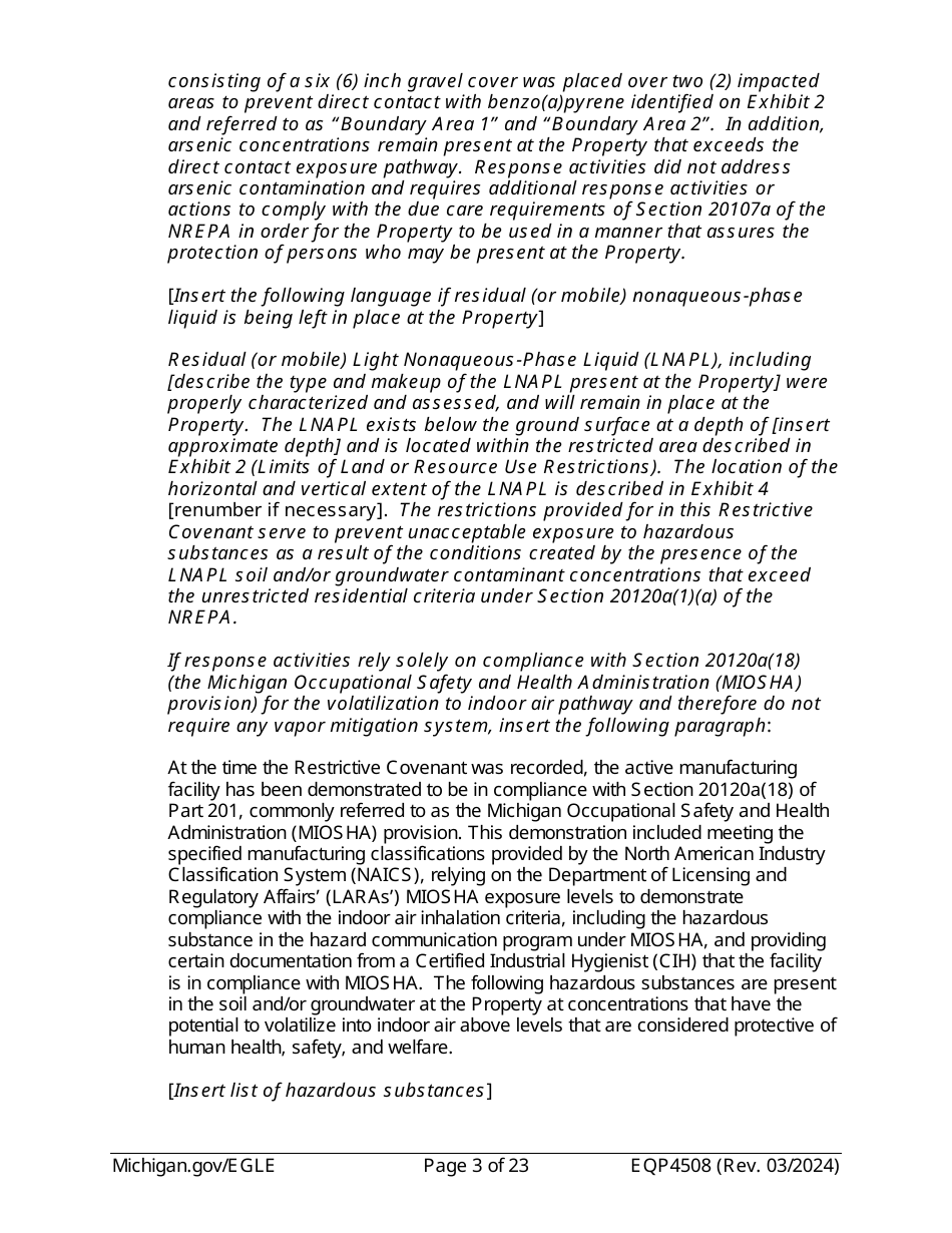 Form EQP4508 Declaration of Restrictive Covenant - Michigan, Page 3