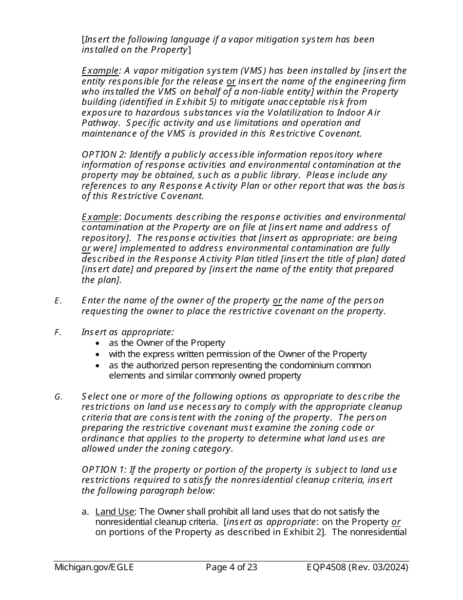 Form EQP4508 Declaration of Restrictive Covenant - Michigan, Page 4