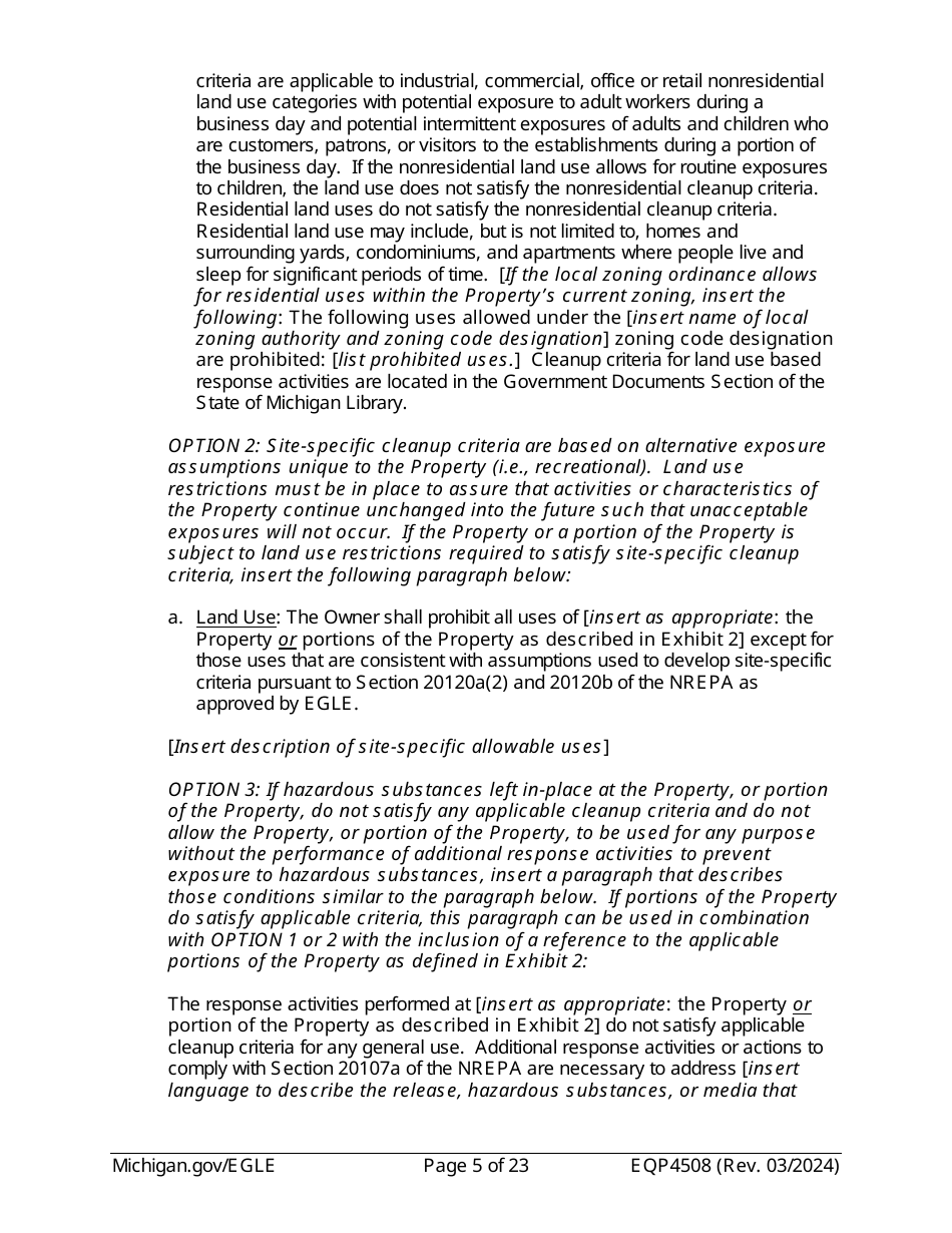 Form EQP4508 Declaration of Restrictive Covenant - Michigan, Page 5