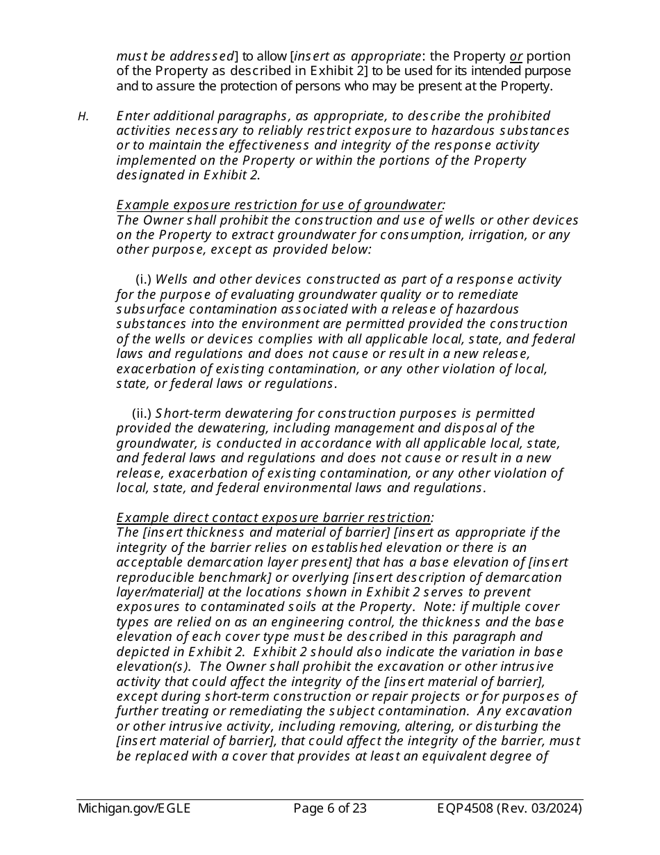 Form EQP4508 Declaration of Restrictive Covenant - Michigan, Page 6