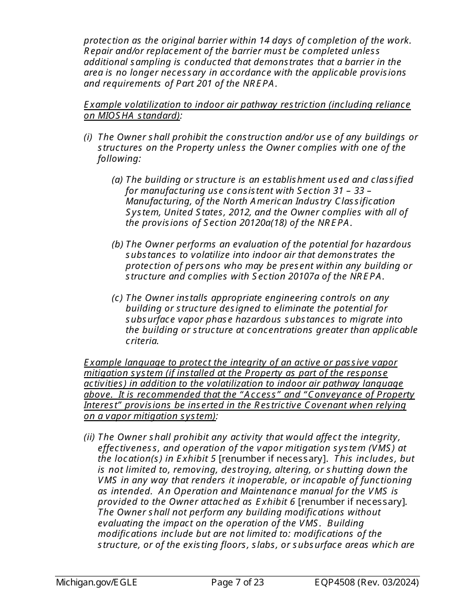 Form EQP4508 Declaration of Restrictive Covenant - Michigan, Page 7