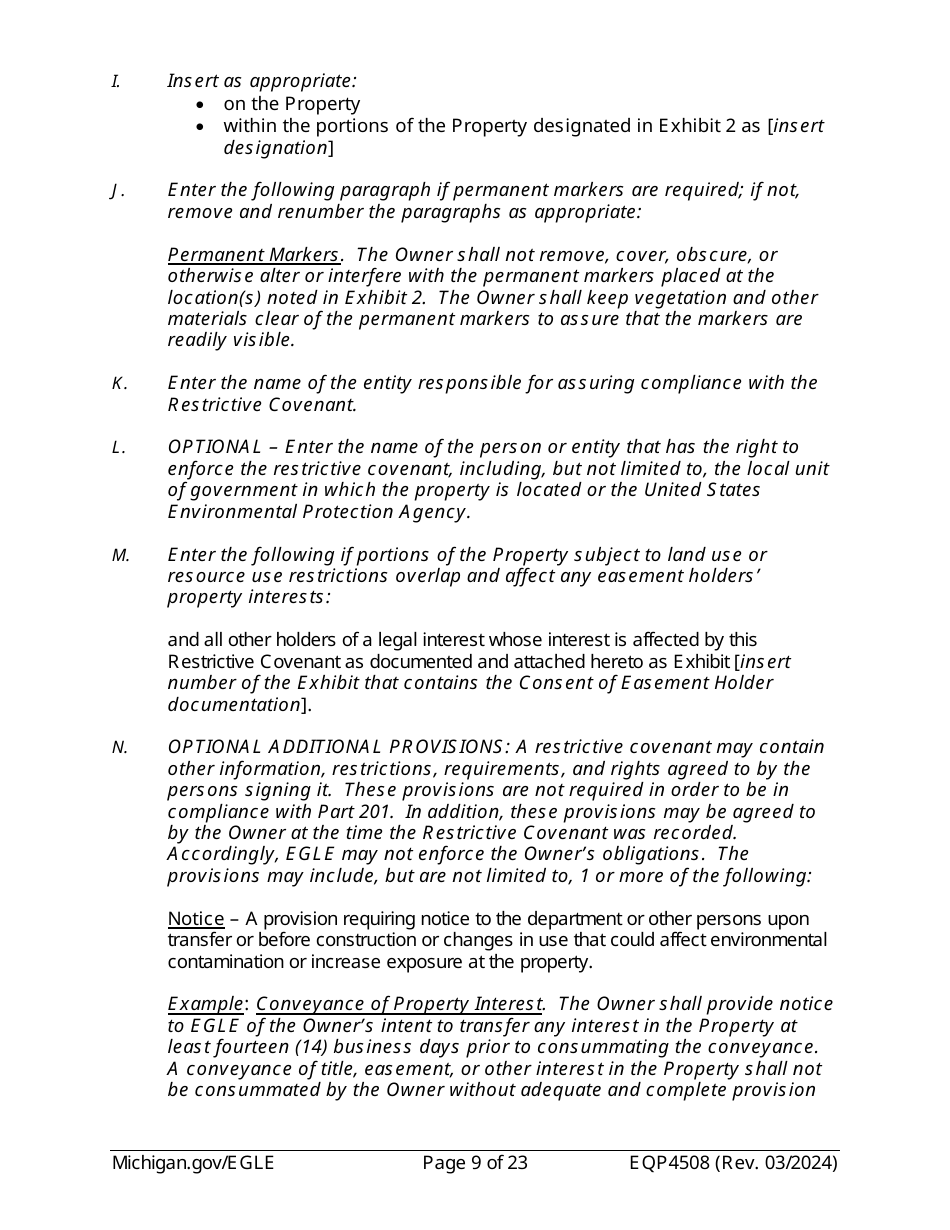 Form EQP4508 Declaration of Restrictive Covenant - Michigan, Page 9