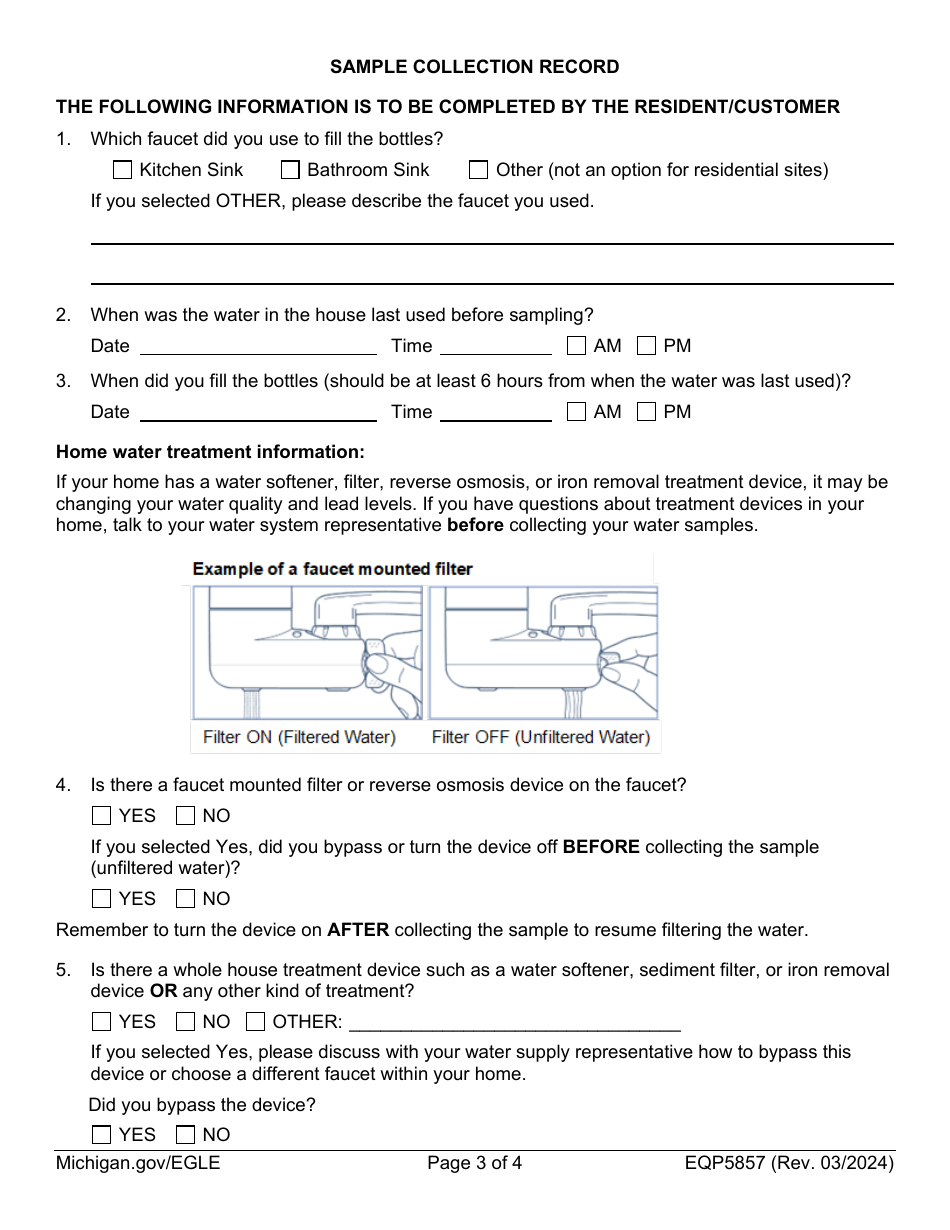 Form EQP5857 Drinking Water Lead and Copper Sampling Instructions for Sites With Lead Service Lines - Michigan, Page 3